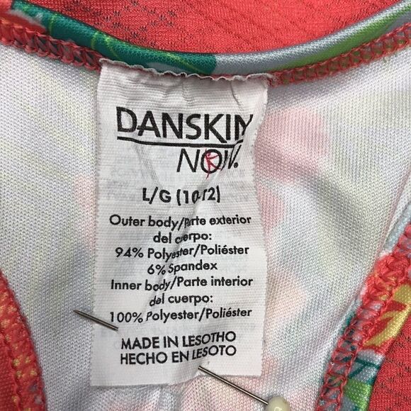 Danskin NOW Athletic Workout Double 2-Layer Top Coral Green L (10-12) Tropical - Picture 8 of 9